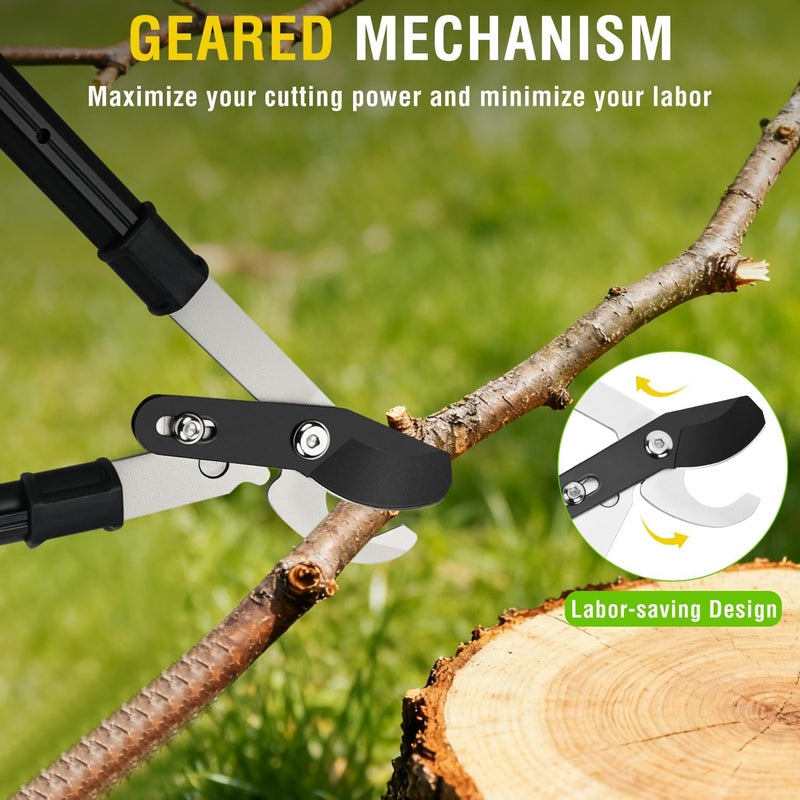 Yesker 26-33 Inch Extendable Bypass Loppers for Tree Trimming Heavy Duty Powerful Gear Tree Trimmer w Non-slip Handle Sharp Steel Blade up to 1.8" Cut Capacity Branch Cutter Chops Thick Branches Ease - Image 5
